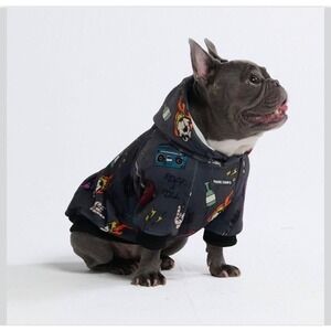 Spark Paws Rock & Roll Dog Hoodie XL Charcoal Gray Punk Skull Guitar Fleece NEW